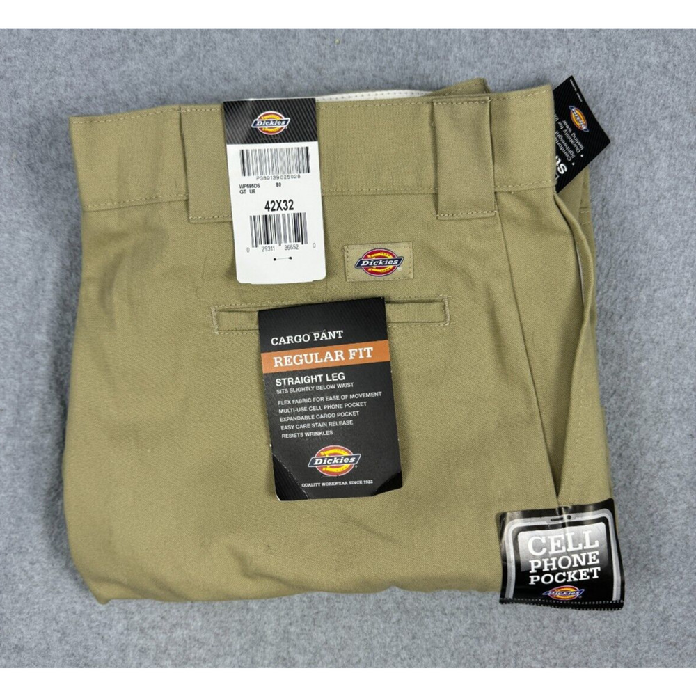 Dickies Flex Cargo Pants Size 42x30 Desert Khaki NWT‎ Cell Phone pocket WP595DS